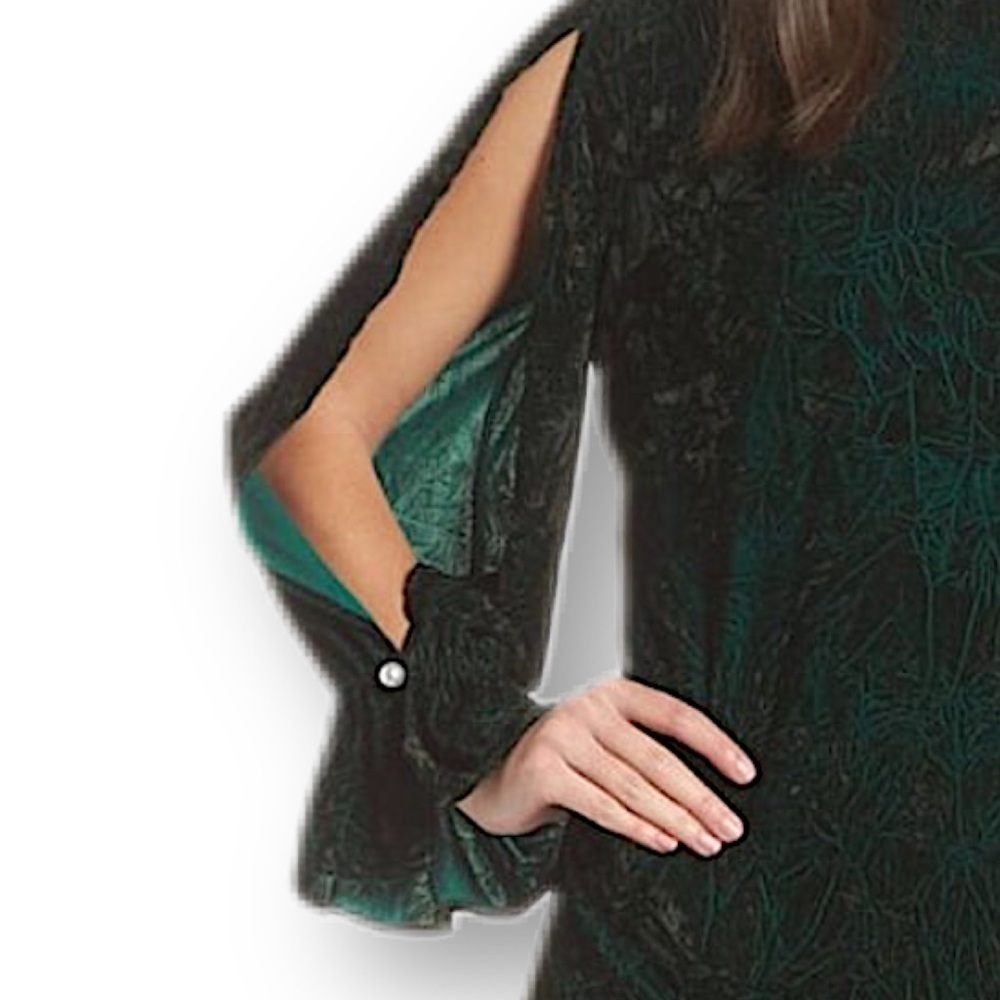 Sam Edelman Slit Sleeve Crushed Velvet Dress size 2 green prom formal - Picture 2 of 8